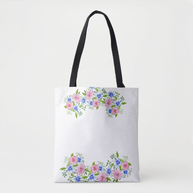 Elegant blommigt vattenfärgen dekoration mönster tygkasse (Framsida)