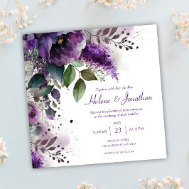 Elegant Blommigt Vattenfärgen Lila Boho Bröllop Inbjudningar