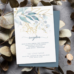 Elegant Blommigt Vattenfärgsblått Guld-reception Tilläggskort