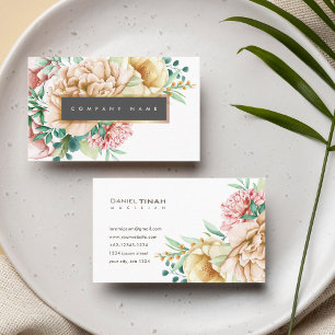 Elegant Blommigt Vattenfärgsblomma Enkelt monogram Visitkort