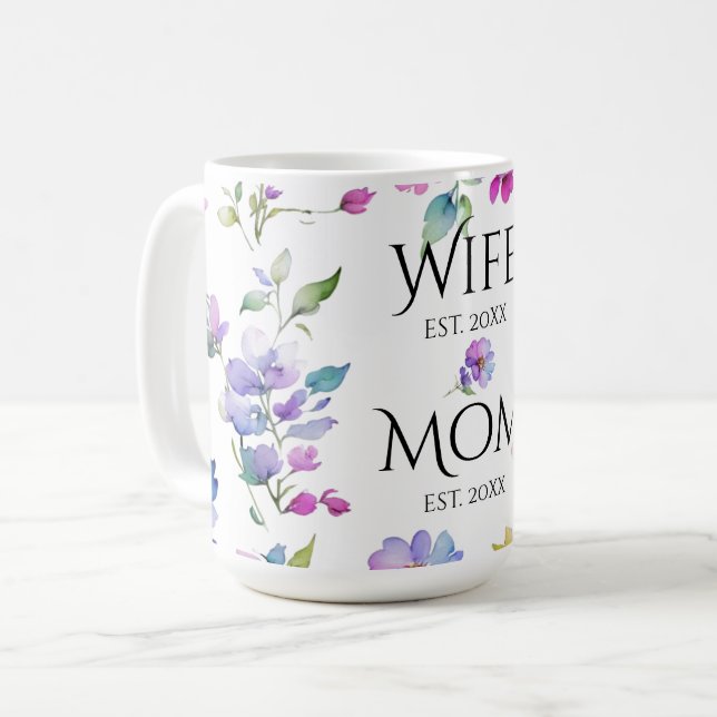 Elegant blommigt vattenfärgsblommor, Mamma hustru Kaffemugg (Framsida vänster)