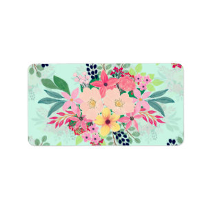 Elegant Blommigt Vattenfärgsfärg Färgmönster Mint  Adressetikett