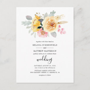 Elegant Blommigt Vattenfärgskript Botaniskt Bröllo Inbjudan Vykort