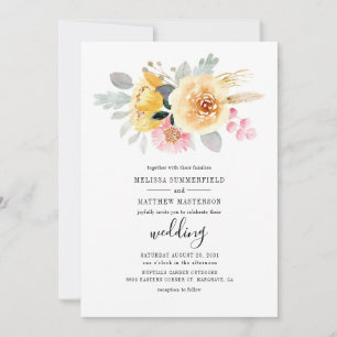 Elegant Blommigt Vattenfärgskript Botaniskt Bröllo Inbjudningar