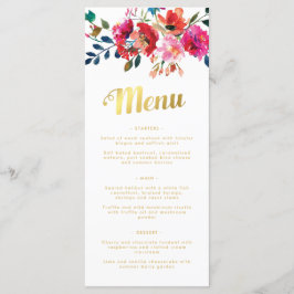 Elegant Blommigt Vattenfärgsmeny Vit Guld Bröllop Meny