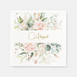 Elegant Blommigt Vattenfärgsnamn för Rosa ros Baby Pappersservett