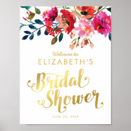 Elegant Blommigt Vattenfärgsvit Guld Möhippa Poster