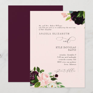 Elegant Blommigt & Vin Bride Parents Bröllop Inbjudningar