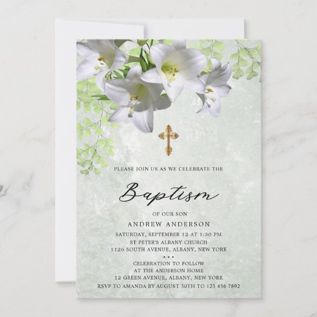 Elegant Blommigt Vintage Baptism Inbjudningar (Framsida)