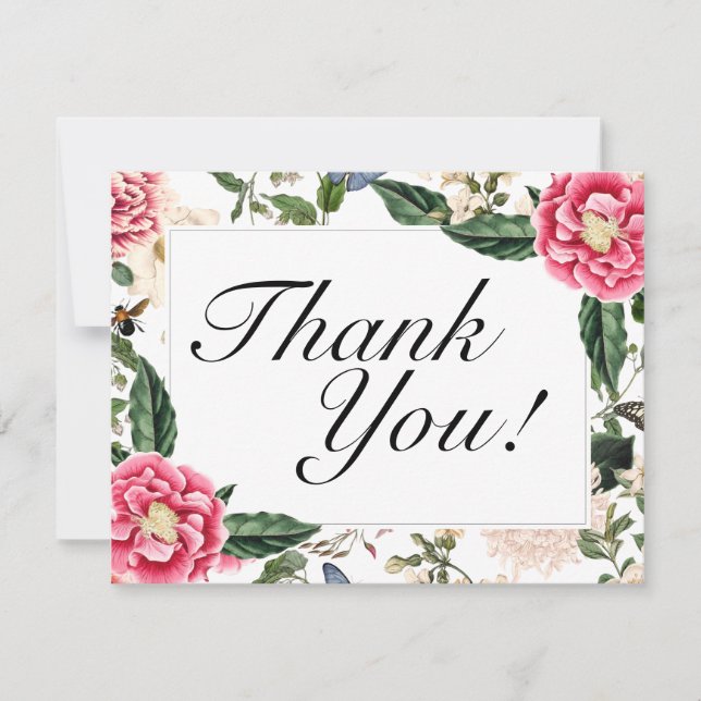 Elegant Blommigt Vintage Botanicals Birthday Tack Kort (Framsida)