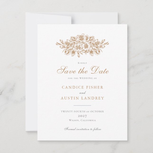 Elegant Blommigt Vintage Botaniskt Bröllop Spara D Inbjudningar (Framsida)