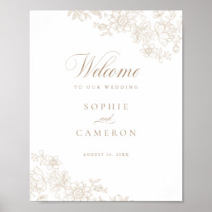 Elegant Blommigt Vintage Botaniskt Bröllop Välkomm Poster