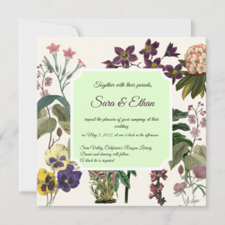 Elegant, Blommigt, Vintage, bröllopsinbjudan