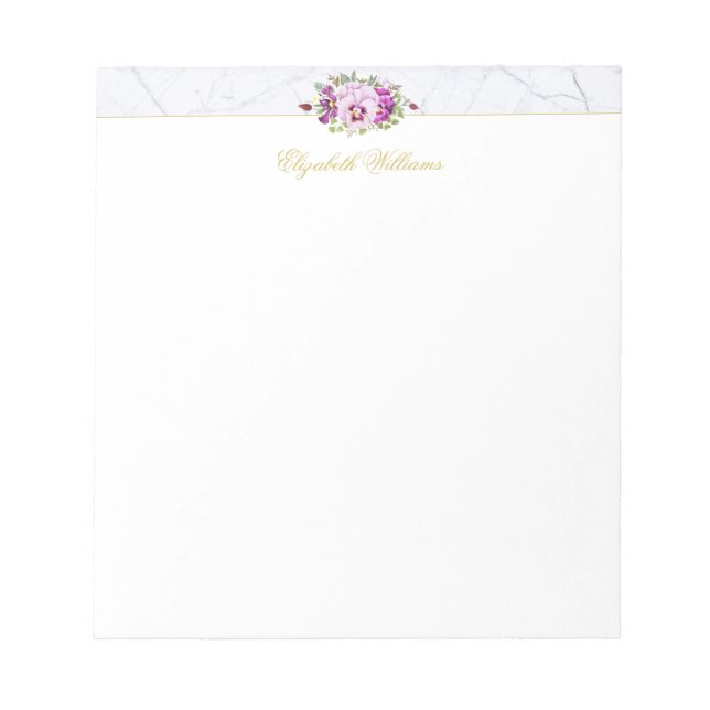 Elegant Blommigt Vintage Chic  Marble Lila Pansies Anteckningsblock (Framsida)