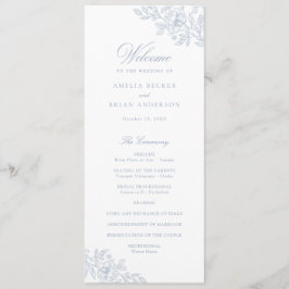 Elegant Blommigt Vintage Dusty Blue-Bröllopsprogra Program