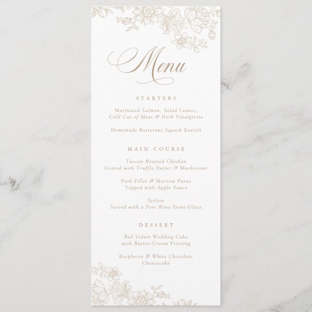 Elegant Blommigt Vintage Leafy Botanical Menu Meny (Framsida)