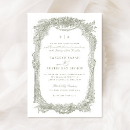 Elegant Blommigt Vintage Ornament Ram Bröllop Inbjudningar