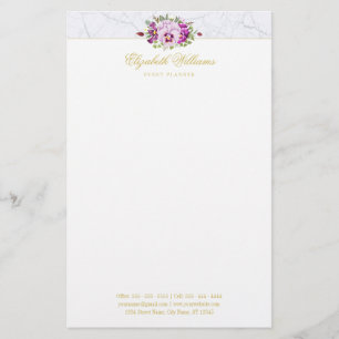 Elegant Blommigt Vintage Pansies Lila Chic Marble Brevpapper