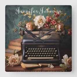 Elegant Blommigt Vintage Skrivmaskin väggklocka