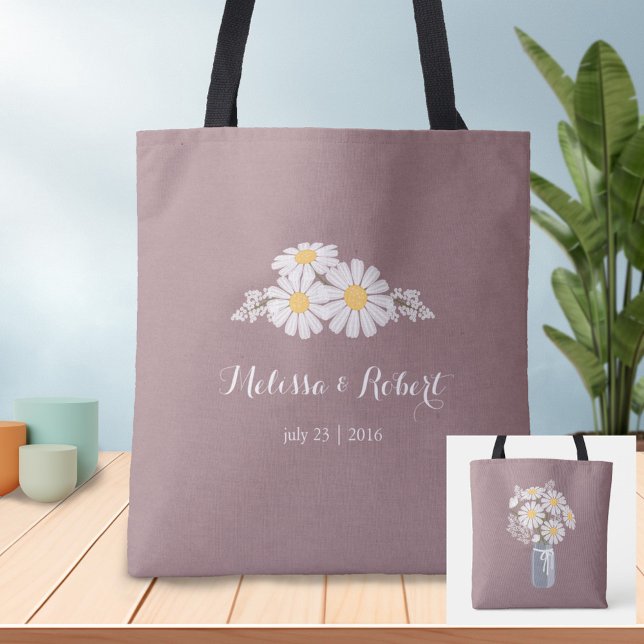 Elegant Blommigt Vita Daisy Bröllopsförmån Tygkasse (Skapare uppladdad)