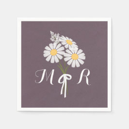 Elegant Blommigt Vita Daisy Monogram Bröllop Pappersservett
