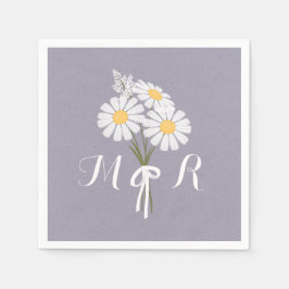 Elegant Blommigt Vita Daisy Monogram Bröllop Pappersservett