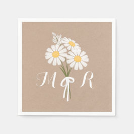 Elegant Blommigt Vita Daisy Monogram Bröllop Pappersservett