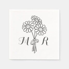 Elegant Blommigt Vita Daisy Monogram Bröllop Pappersservett