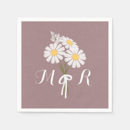 Elegant Blommigt Vita Daisy Monogram Bröllop Pappersservett