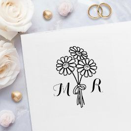 Elegant Blommigt Vita Daisy Monogram Bröllop Självfärgande Stämpel