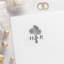 Elegant Blommigt Vita Daisy Monogram Bröllop Stämpel