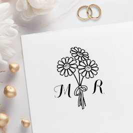 Elegant Blommigt Vita Daisy Monogram Bröllop Stämpel