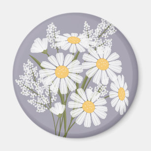 Elegant Blommigt Vita Daisy på Lavender Magnet