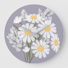 Elegant Blommigt Vita Daisy på Lavender Stor Klocka