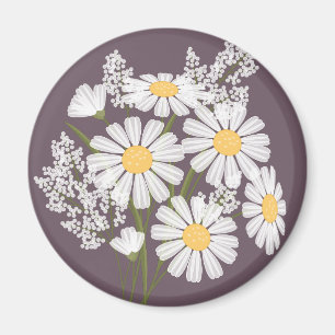 Elegant Blommigt Vita Daisy på Mörkens Lila Magnet