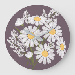 Elegant Blommigt Vita Daisy på Mörkens Lila Stor Klocka