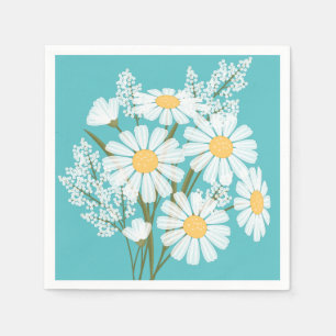 Elegant Blommigt Vita Daisy på Teal Pappersservett