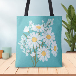Elegant Blommigt Vita Daisy på Teal Tygkasse