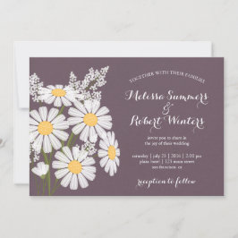 Elegant Blommigt Vita Daisy Plum Bröllop Inbjudningar