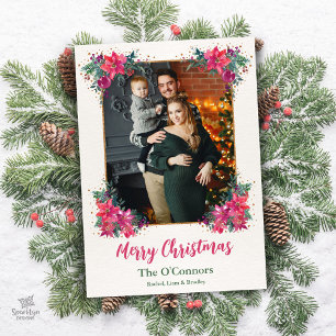 Elegant Blommigt Watercolor Boho jul Photo Julkort