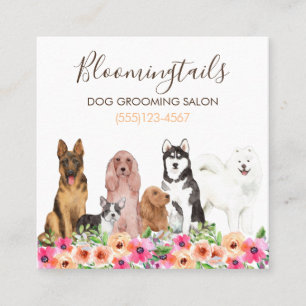 Elegant Blommigt Watercolor Hundar Grooming Servic Fyrkantigt Visitkort