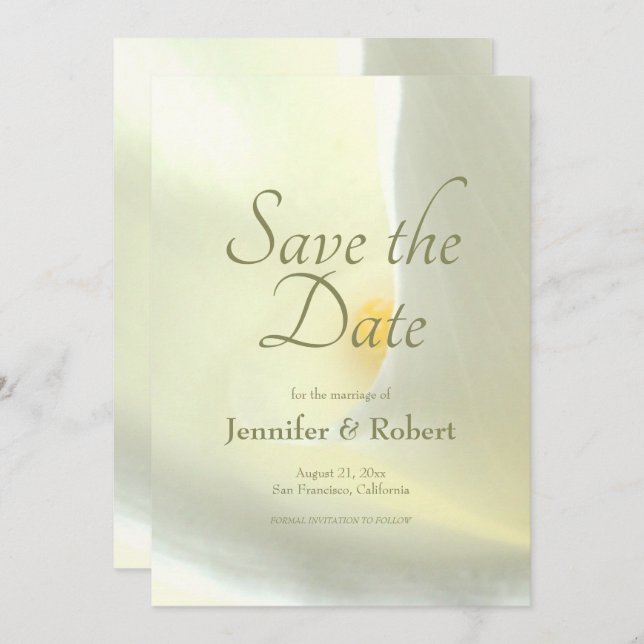 Elegant Blommigt White Calla Lily Spara datum Inbjudningar (Fram/baksida)