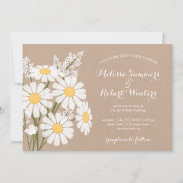 Elegant Blommigt White Daisys Beige Bröllop Inbjudningar