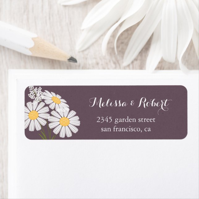 Elegant Blommigt White Daisys Bouquet Bröllop Returadress Etikett (Insitu)