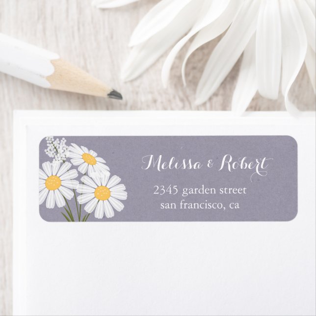 Elegant Blommigt White Daisys Bouquet Bröllop Returadress Etikett (Insitu)