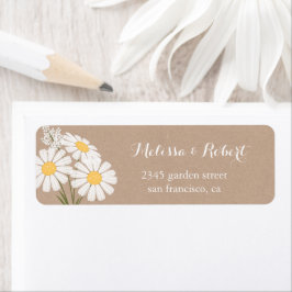 Elegant Blommigt White Daisys Bouquet Bröllop Returadress Etikett
