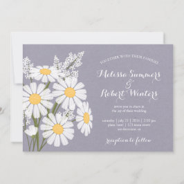 Elegant Blommigt White Daisys Lavender Bröllop Inbjudningar