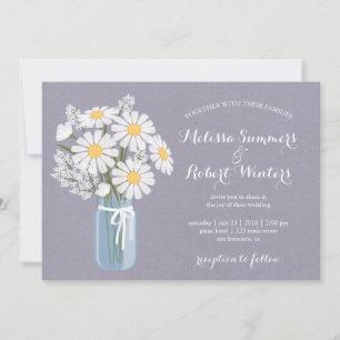 Elegant Blommigt White Daisys Mason Burk Bröllop Inbjudningar