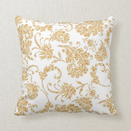 Elegant Blommigt White Guld Kudde