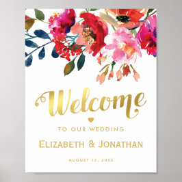 Elegant Blommigt White Guld Välkommen Bröllop Poster